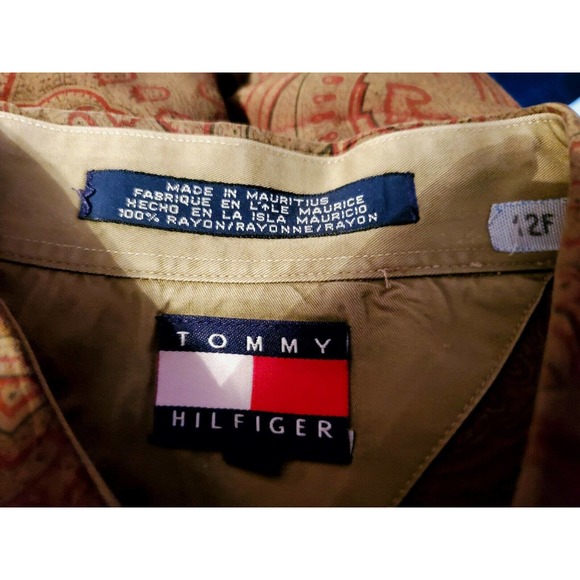 TOMMY HILFIEGER Vtg.90's ST.PATRICK DAY OLIVE GREEN LS. ALL Paisley Button Up Lg - Picture 12 of 12